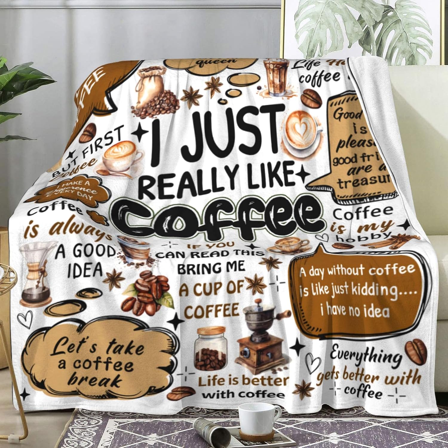 Tanglewick Coffee Blanket Cafe Gift for Girls Women, Coffee Cup Beans Throw Blankets, 50"x40"