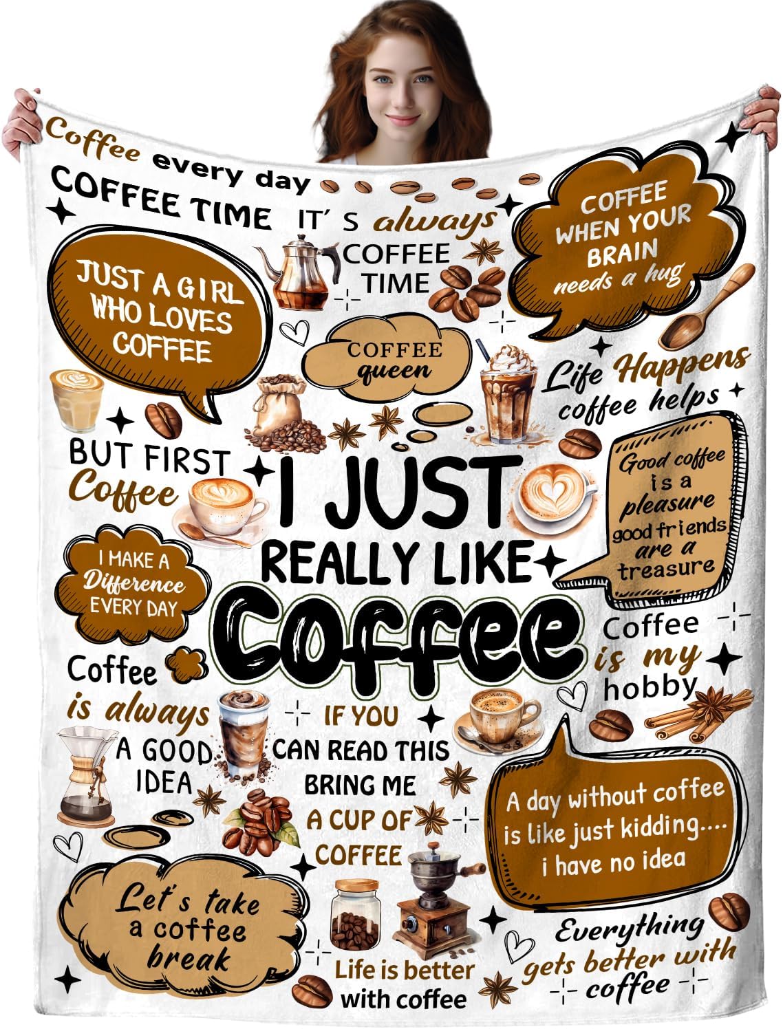 Tanglewick Coffee Blanket Cafe Gift for Girls Women, Coffee Cup Beans Throw Blankets, 50"x40"