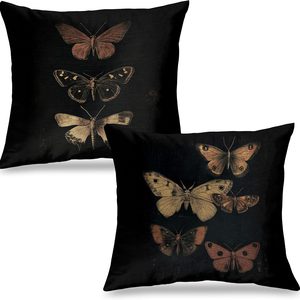 VelloHome Vintage Victorian Gothic Witchy Moody Throw Pillow Covers Bedroom Decor 18x18 Set of 2, Black Butterfly Throw Pillows, Dark Academia Decor