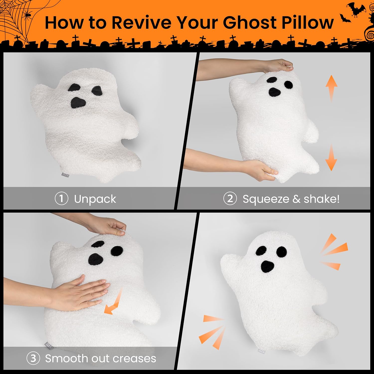 Aldernest 19.6" Ghost Decorative Throw Pillow Set of 2, 0.75 kg, 19.6" x 17.7"