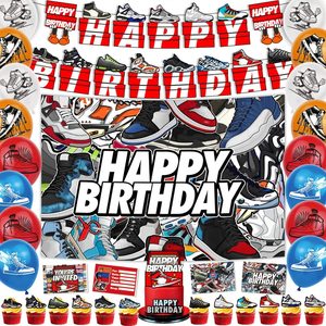 Ashenby 55pcs sneakers birthday themed party decorations, set contains banner, 15 Count