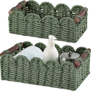 Aldernest Wicker Baskets for Organizing Toilet Paper Storage Basket, 0.69 kg, Green, 2 Count