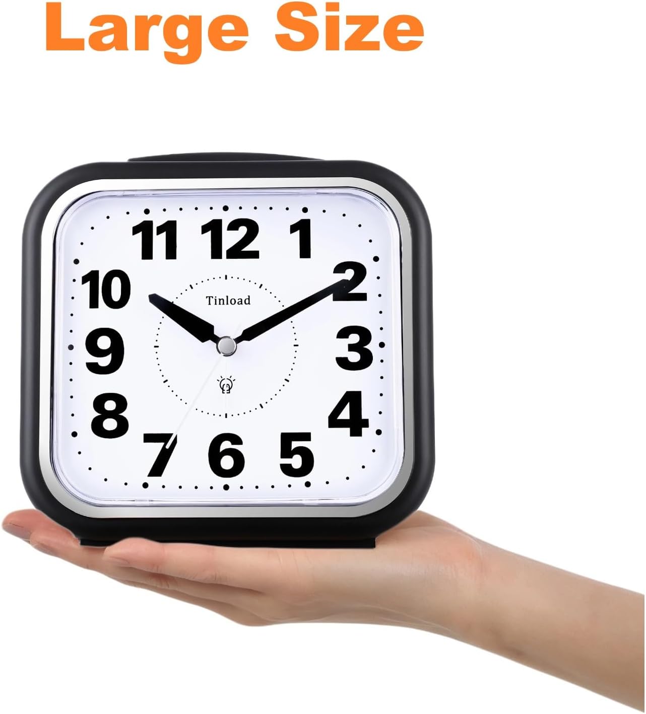 Birchmont 5.5" Large No Ticking Analog Alarm Clock, Silent Readable for Seniors, 0.26 kg, Black