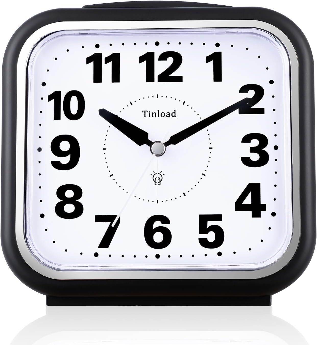 Birchmont 5.5" Large No Ticking Analog Alarm Clock, Silent Readable for Seniors, 0.26 kg, Black