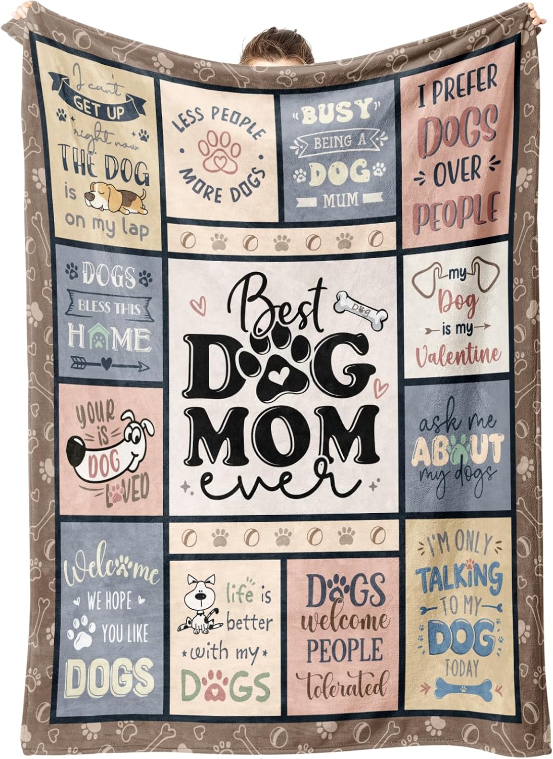 VelloHome Christmas Dog Mom Gifts for Women - Best Mom Ever Blanket for Pet Lovers, 14.08 ounces, 60"x50"