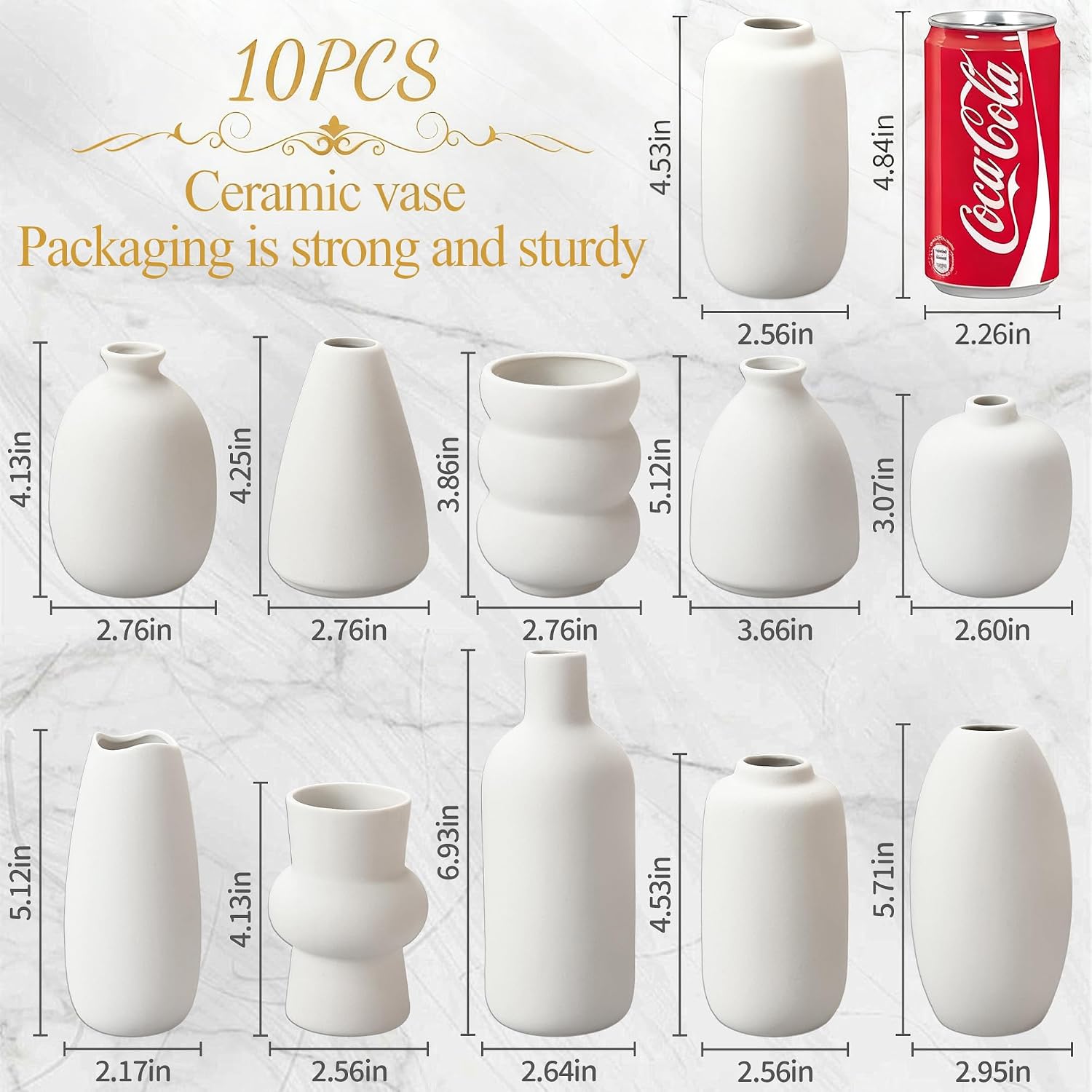 Aldernest White Vases Set of 10, 2.09 kg