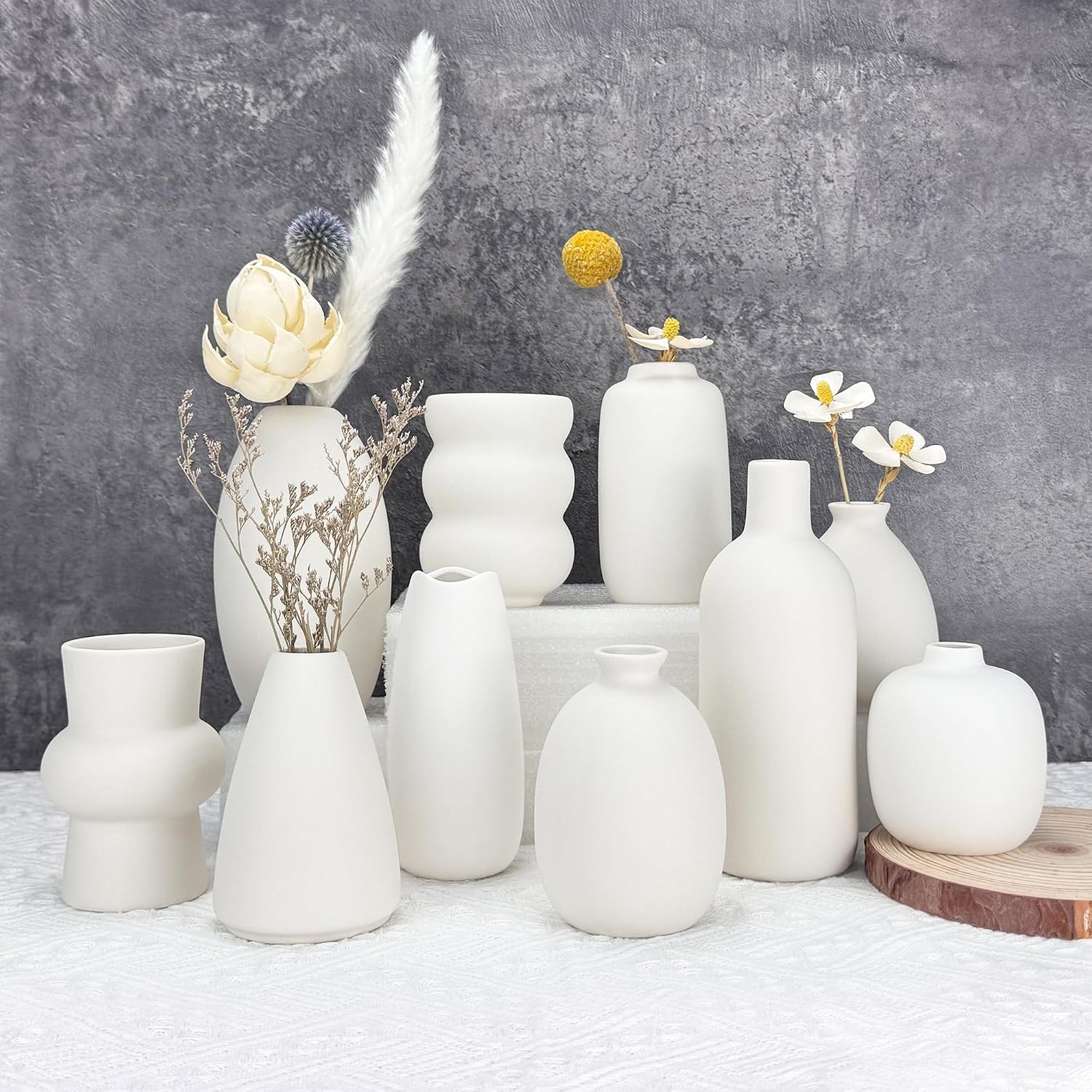 Aldernest White Vases Set of 10, 2.09 kg