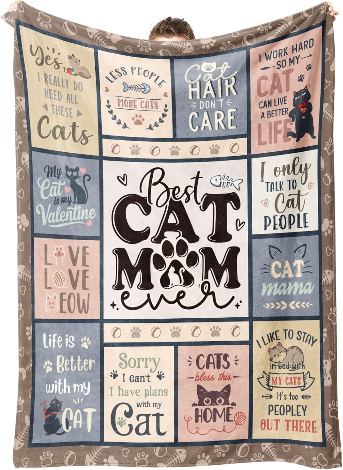 VelloHome Cat Mom Gifts for Christmas, Best Mom Ever Blanket for Cat Lover, 60"x50"