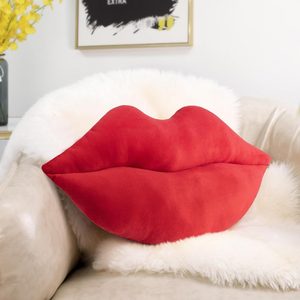 Aldernest 3D Large Lips Throw Pillows, Soft Decorative Love Pillows, Velvet Cute Pillow, 0.57 kg, (Pack of 1) L- 24''X12'', Red