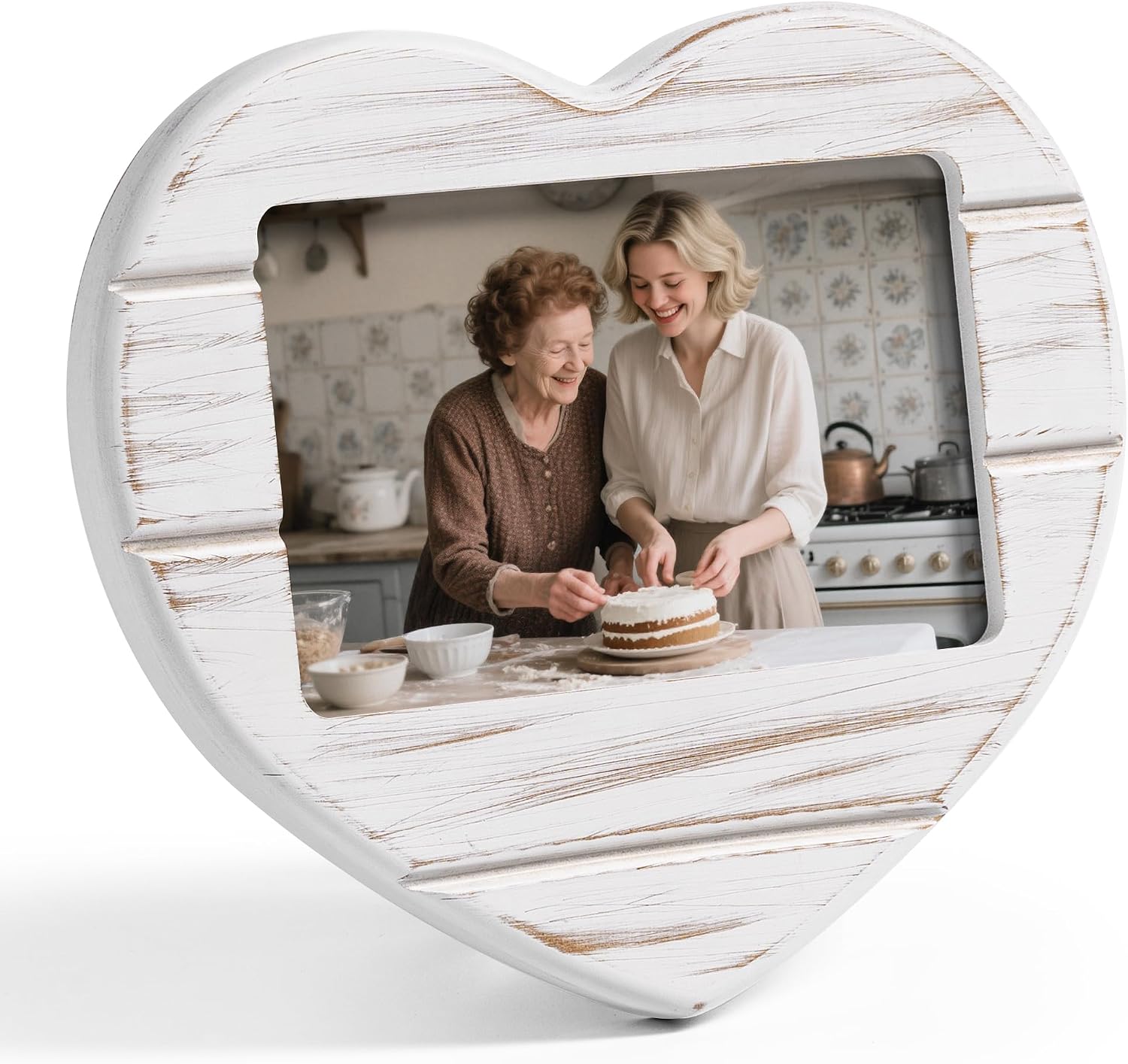 Ashenby 4x6 Rustic Picture Frame Heart Farmhouse Distressed White Photo Frame, 0.31 kg