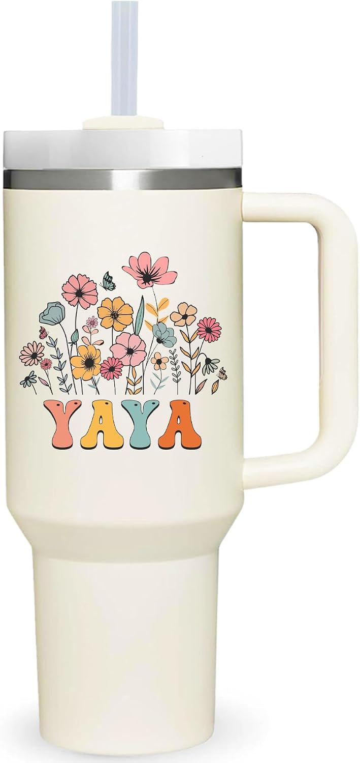 Birchmont 40 oz Tumbler with Handle for yaya.Mothers Day Tumbler Gifts for yaya.Birthday Anniversary Christmas yaya Gift.yaya Cup yaya Tumblers from