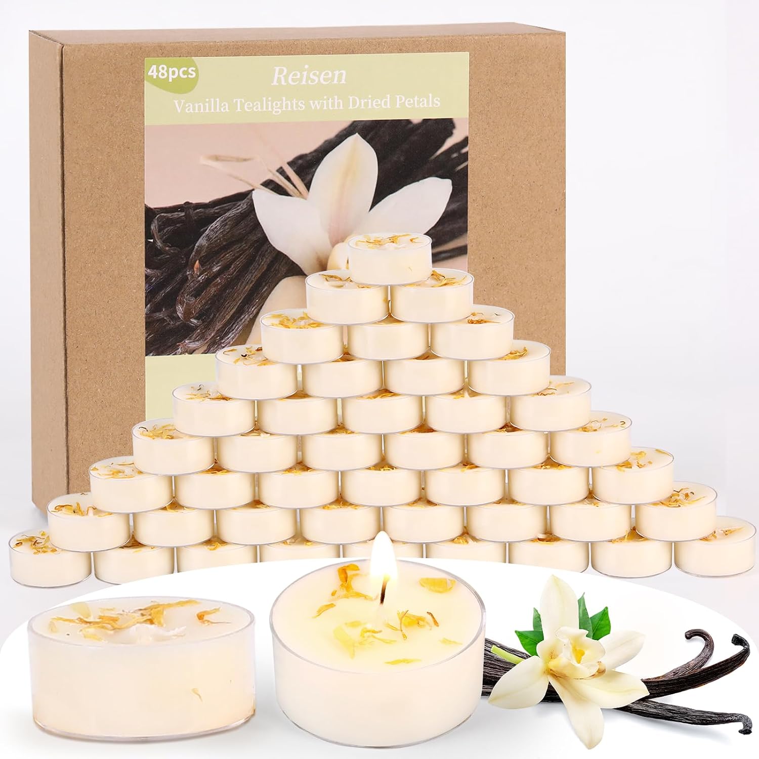 Birchmont 48Pcs Vanilla Scented Tealight Candles, Palm Wax White Tea Lights, 15.68 ounces