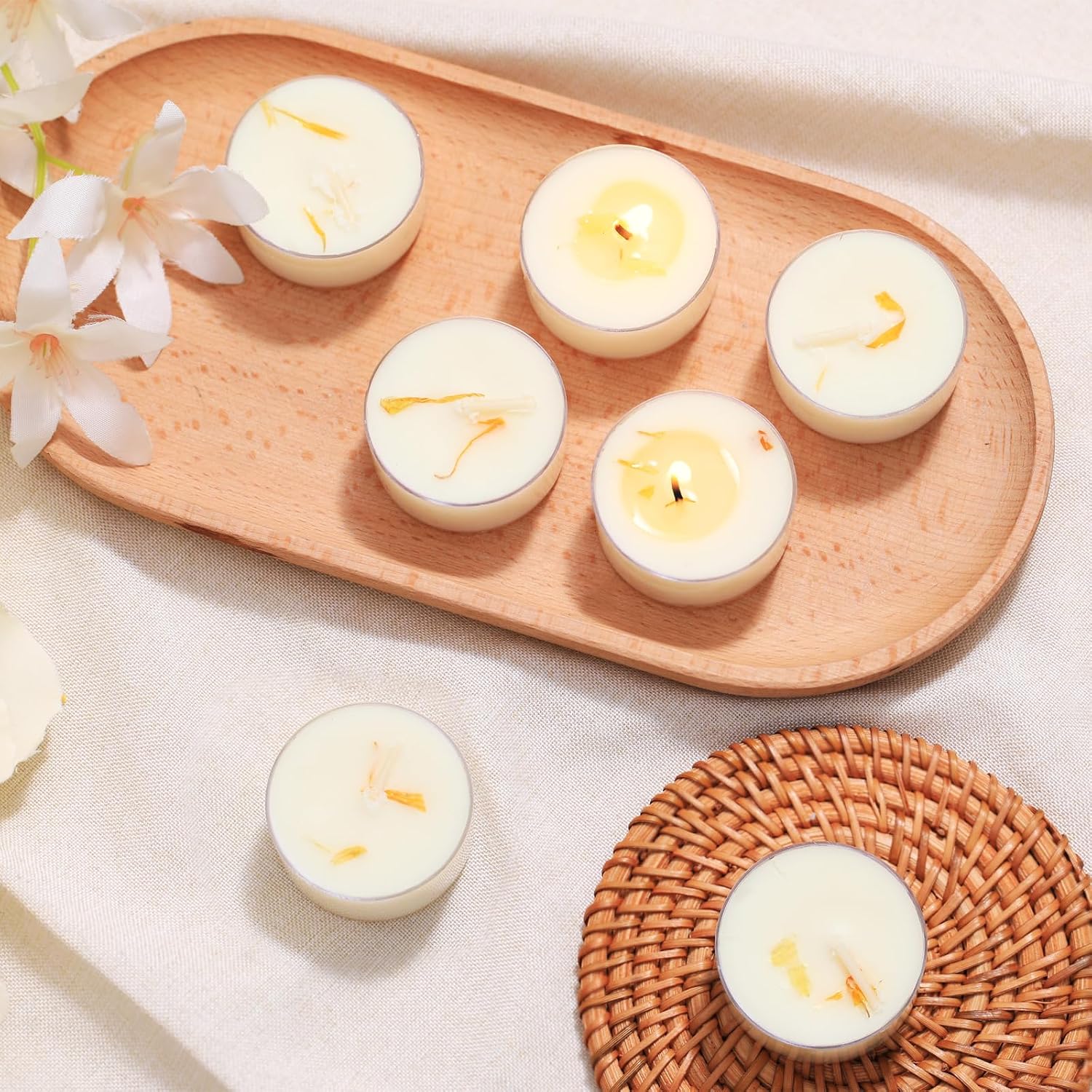 Birchmont 48Pcs Vanilla Scented Tealight Candles, Palm Wax White Tea Lights, 15.68 ounces
