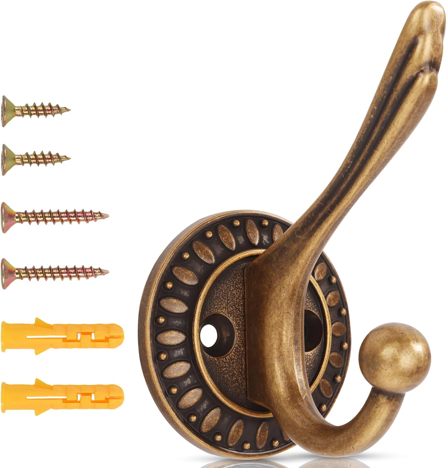 HomeNestly Antique Brass Heavy Duty Wall Hooks – 6 Pack Rustic Coat Hooks for Hanging Coats,Robes,Bags,Hats,Wall Mounted with Includes Two Types of