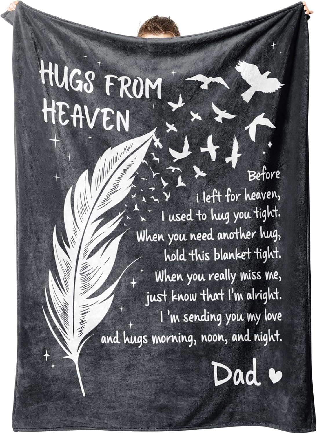 VelloHome Memorial Gifts for Loss of Dad, Dad Memorial Flannel Blanket, 1.5 pounds, Dark Gray