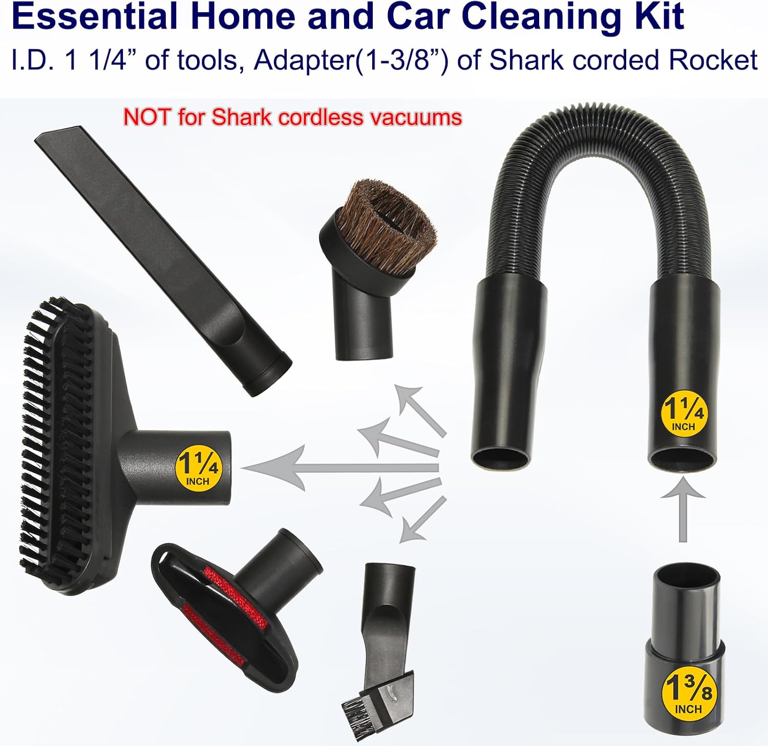 CozyWick Vacuum Attachments Compatible with Shark Corded Rocket HV301 HV322 HV343 Series, Vacuum Accessories, 1-1/4", 1-3/8", Black