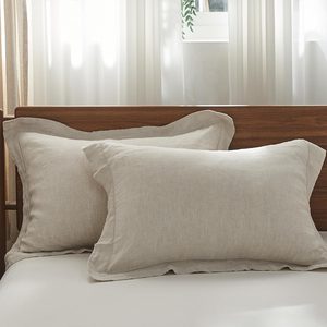 Aldernest 100% French Linen Pillowcases with Embroidery – Pack of 2, Queen