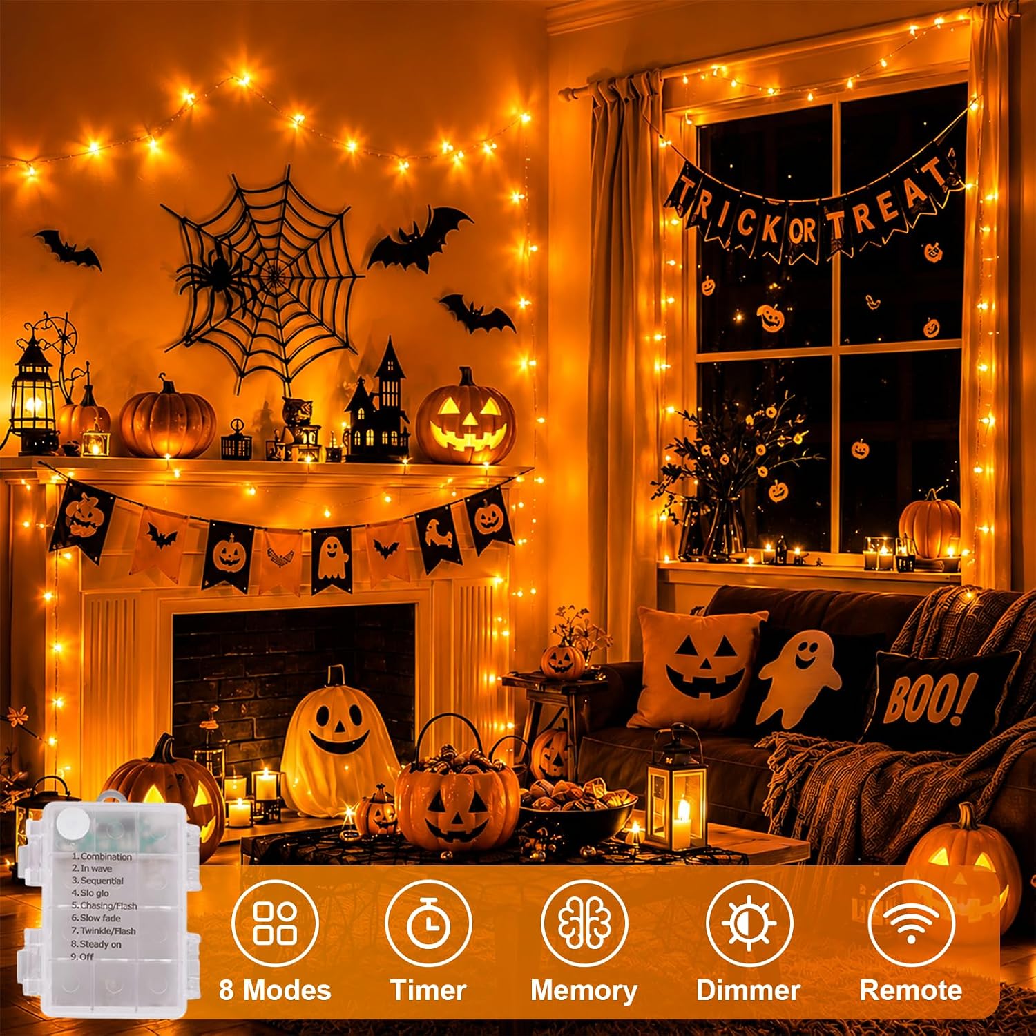 NestoraHome Halloween Lights Battery Operated, 0.33 kg, Orange