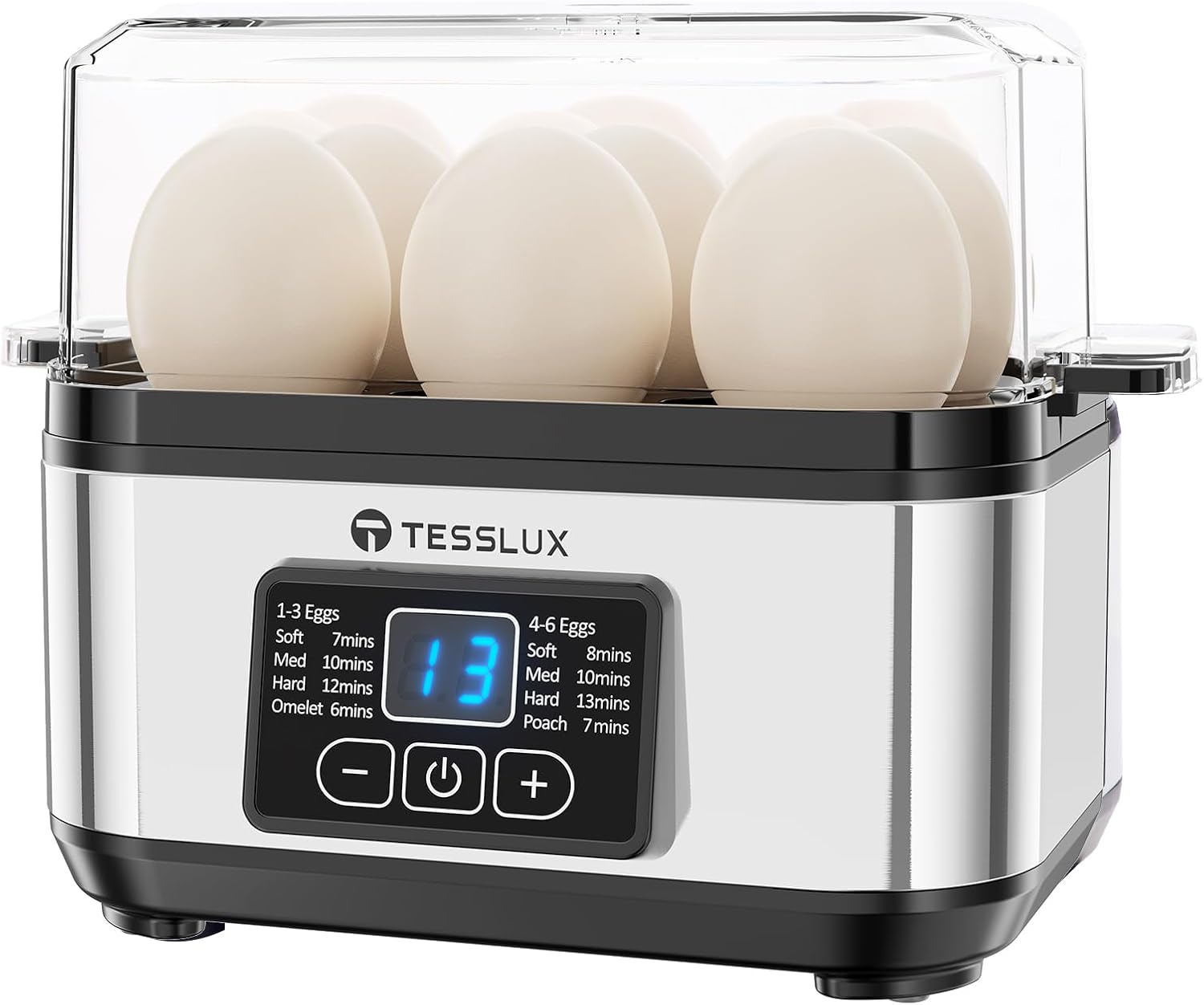 Aldernest Electric Egg Cooker, 6-Egg Boiler for Hard, Soft, Poached, Silver, 1.4 pounds
