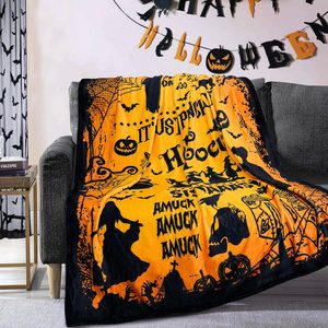 Aldernest Witchy Goth Gifts for Women Yellow Halloween Blanket Gothic Sipder Web Blanket Witch Skull Pumpkin Flannel Throw Blankets, 0.58 kg, 50"*60"