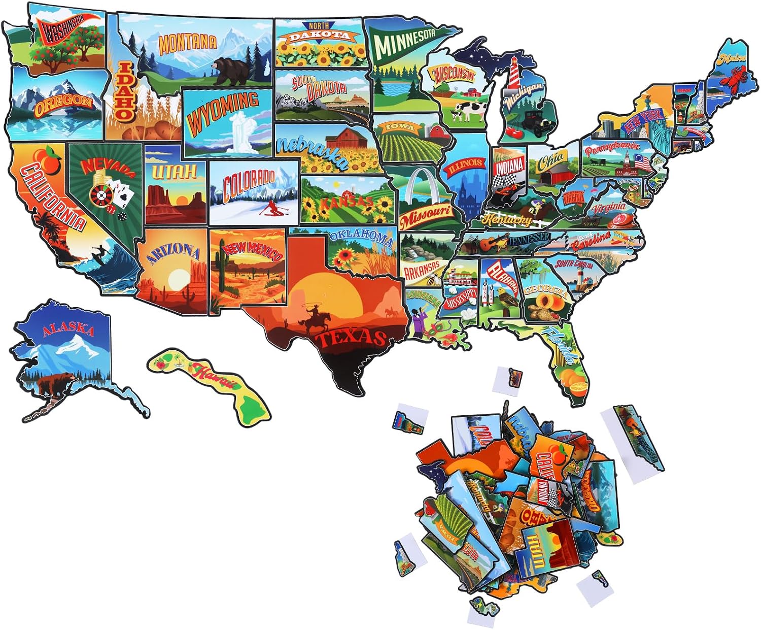 Birchmont 50 Pcs State Magnets USA Fridge Map Set, Elegant, Become A Map, 1.25 x 3.15 inches to 3.15 x 3.15 inches
