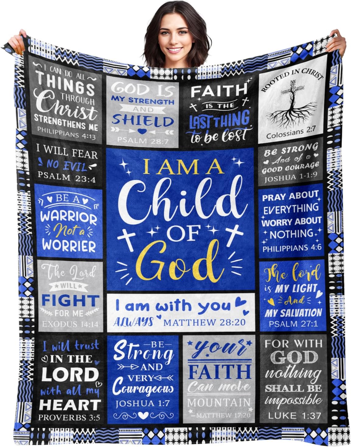 Rowanmere Christian Gifts for Men, Baptism Gifts for Boys, Christian Blanket for Men, 1.4 pounds, 50"x60", Christian Gifts Blue