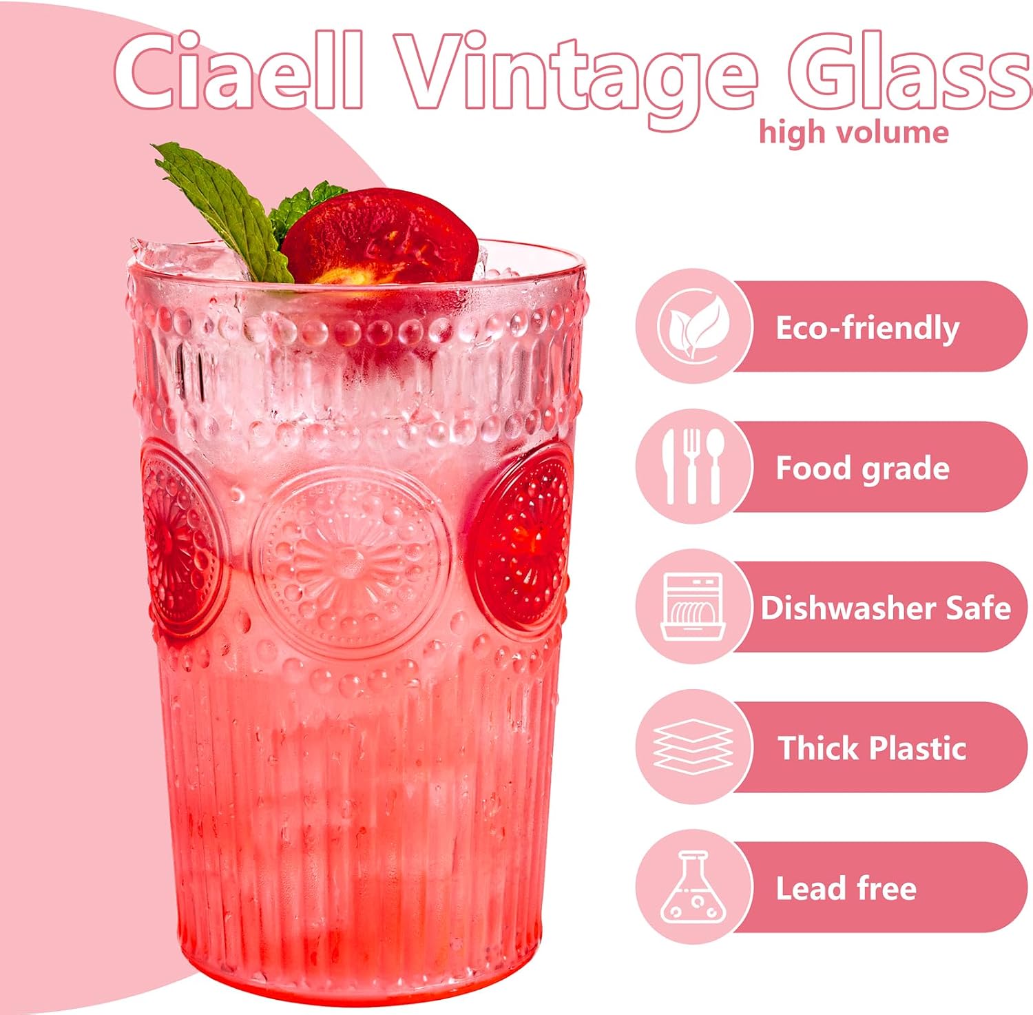 Ashenby 12 Pack Pink Plastic Water Glasses for Parties, 2.22 pounds