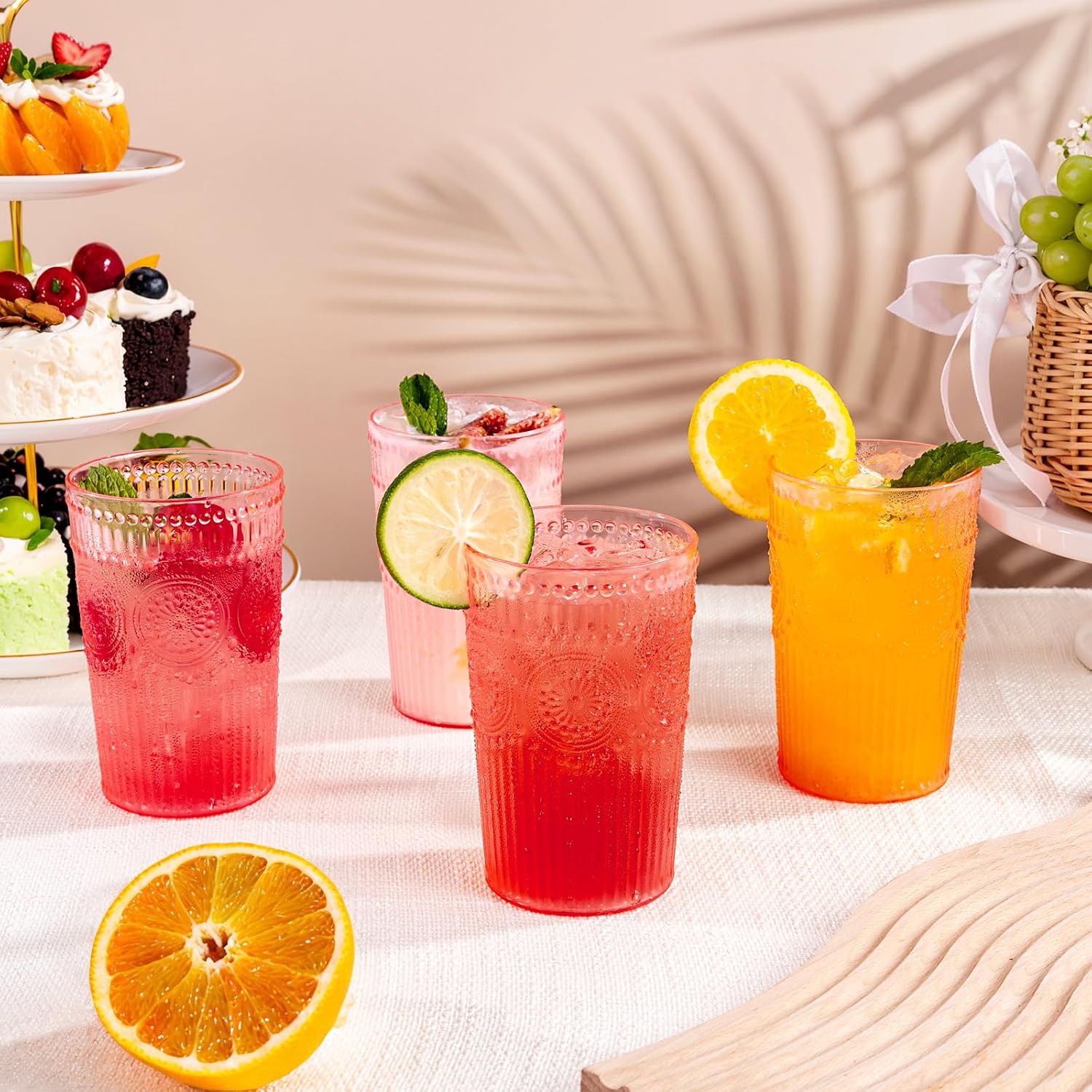 Ashenby 12 Pack Pink Plastic Water Glasses for Parties, 2.22 pounds