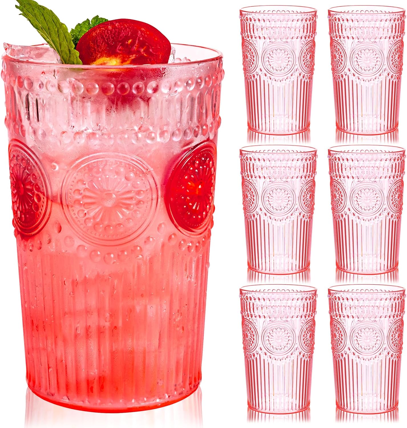Ashenby 12 Pack Pink Plastic Water Glasses for Parties, 2.22 pounds