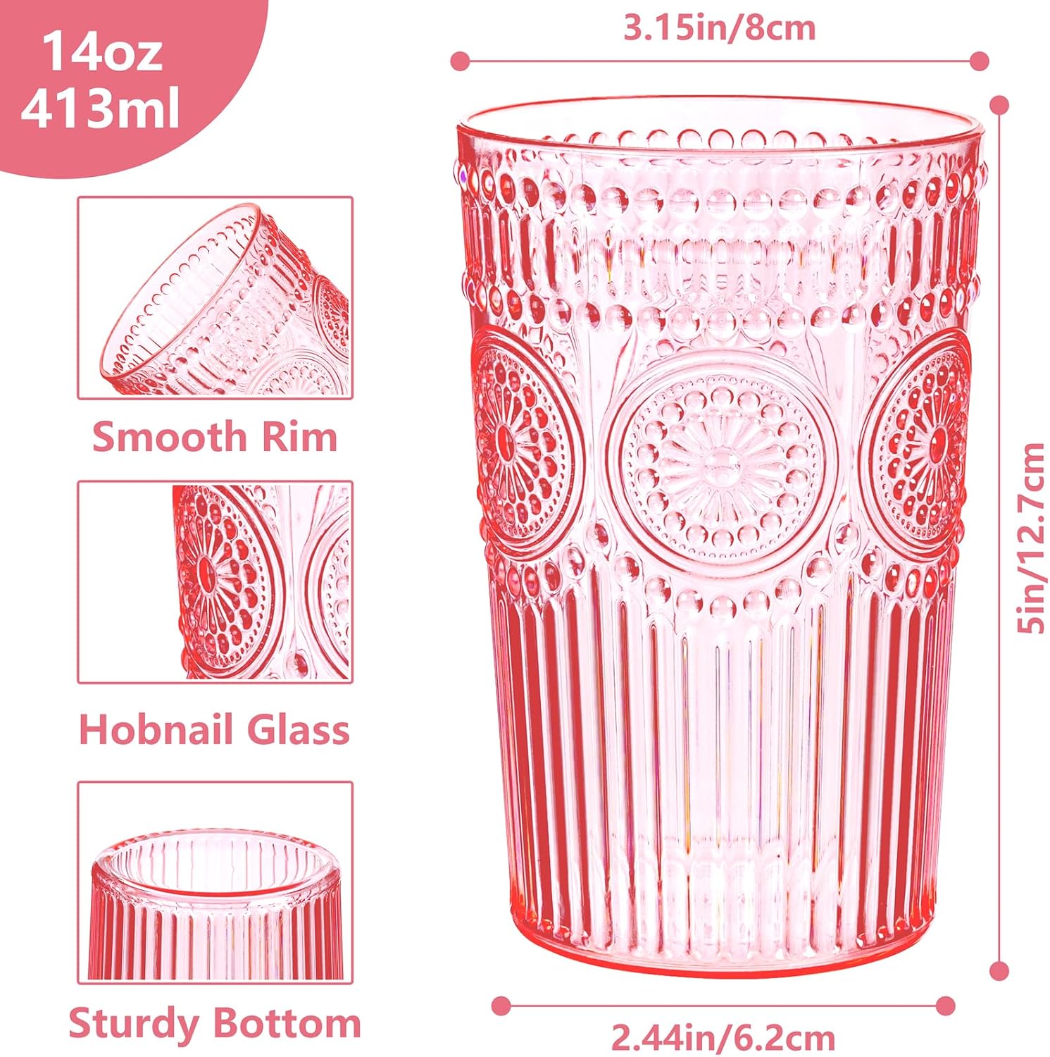 Ashenby 12 Pack Pink Plastic Water Glasses for Parties, 2.22 pounds