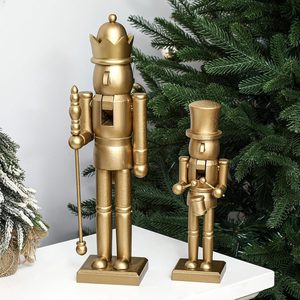 Aldernest 2pc Christmas Nutcracker Figures, Gold, Wooden, 1.8 pounds