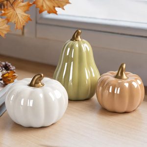 Aldernest Modern Ceramic Pumpkins Fall Decor Indoor, Cozy Farmhouse Tabletop Decorations, 0.66 kg, 3