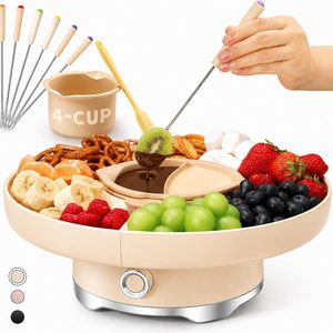 VelloHome Electric Chocolate Fondue Pot Set, 4-Cup Chocolate, Rotating Tray, 2.1 pounds