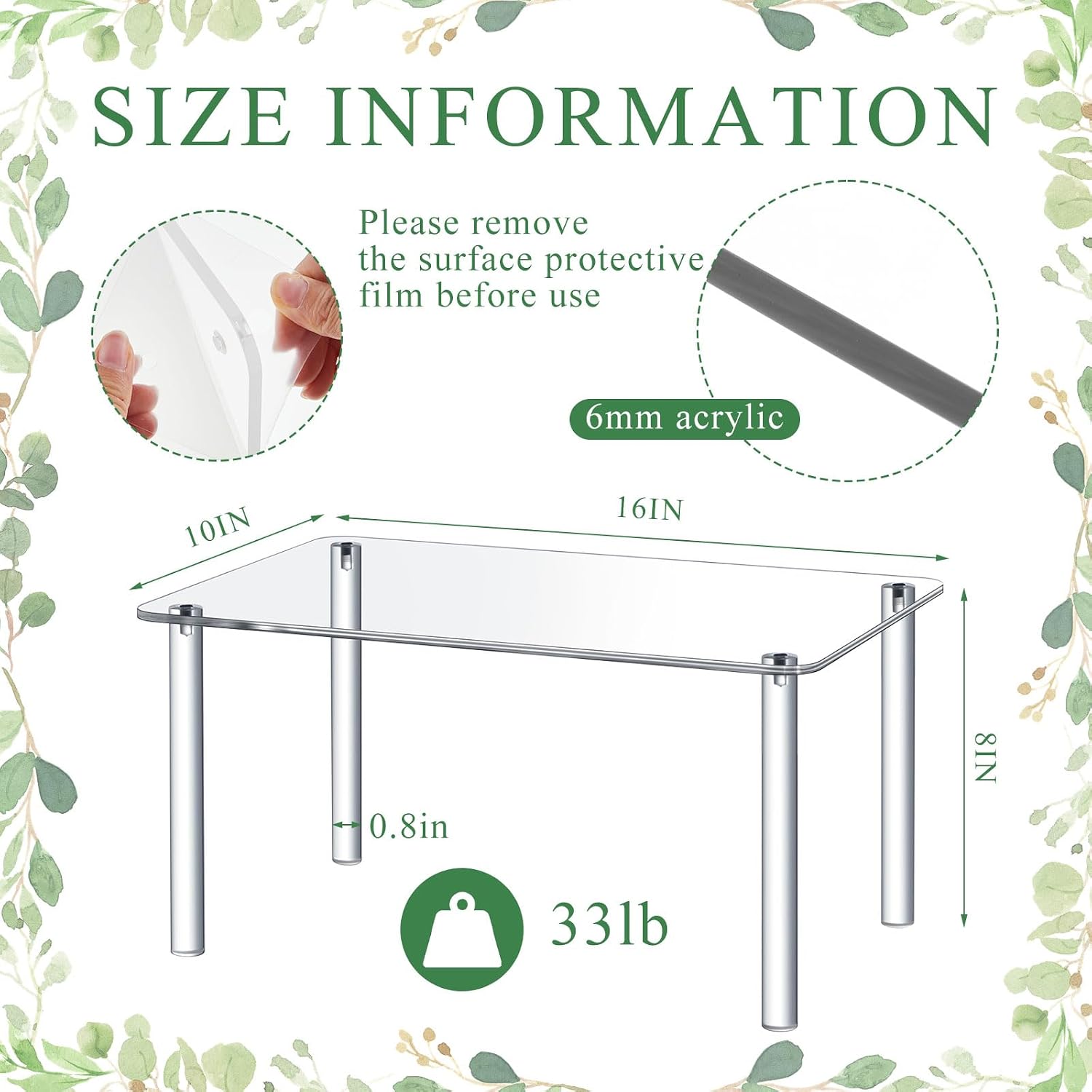 Aldernest 16 Inch Acrylic Risers Display Stands 4-leg Plant Stand, 2.5 pounds