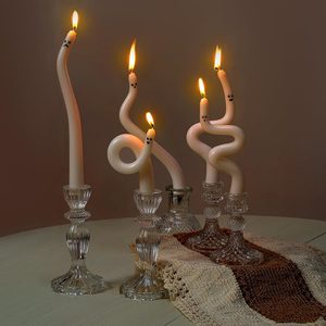 Ashenby 5Pcs Halloween Ghost Candle Sticks Spiral Taper Candles Table Decor, 4.92 inches x 2.36 inches, White