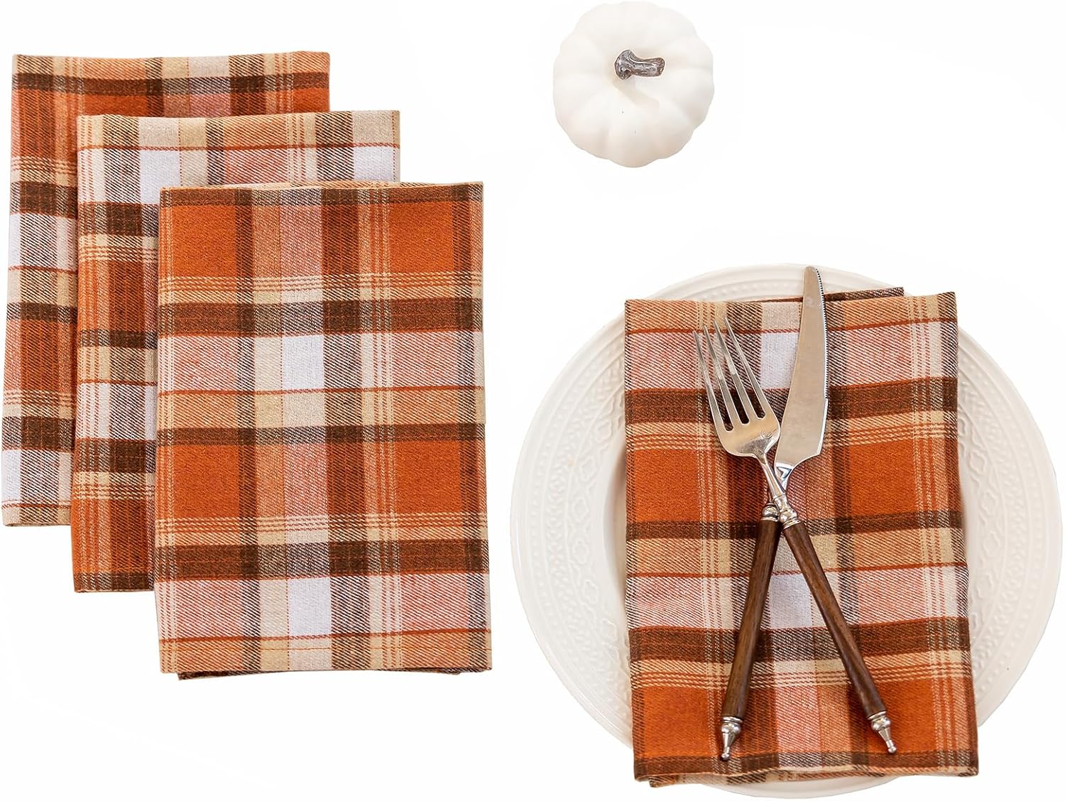 Ashenby 4-Pack Rust Tartan Cloth Napkins - 17x17 Inch Fall & Thanksgiving Plaid Dinner Napkins, Washable for Halloween Table Decor