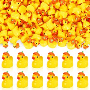 Barleyfield 200Pcs Mini Pumpkin Ducks, Fall Halloween Mini Resin Ducks, 12.8 ounces, Yellow