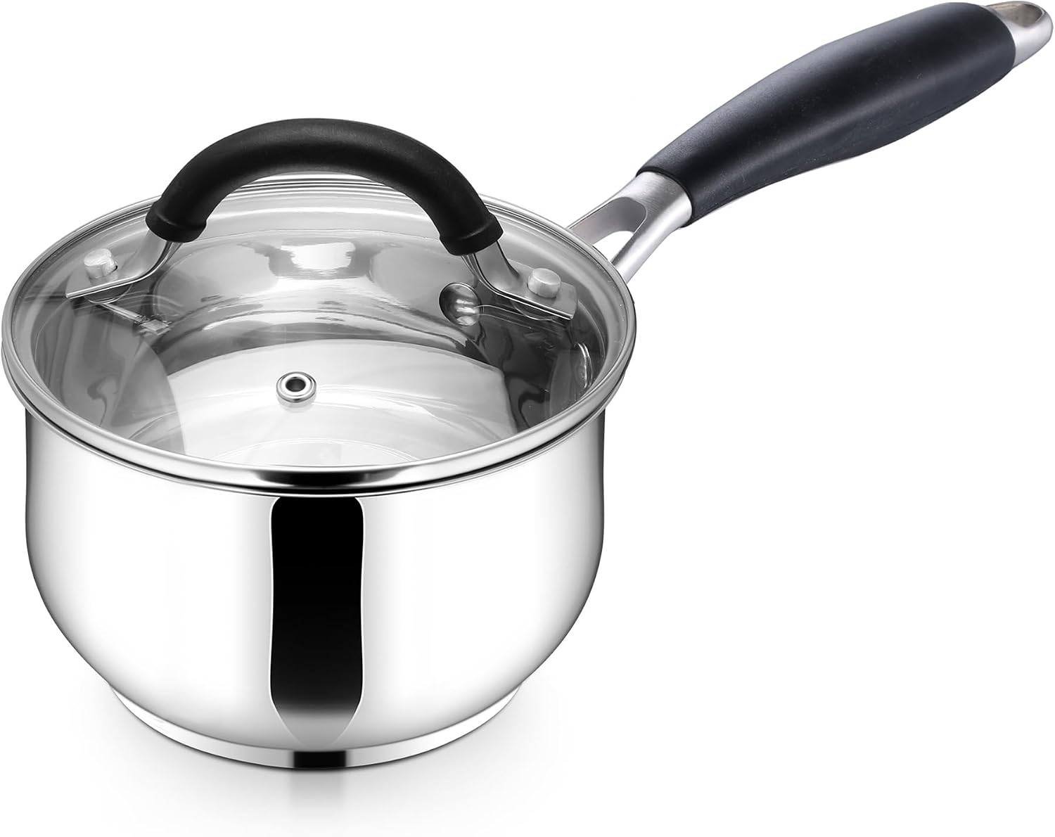 Barleyfield 1 Quart Saucepan with Lid, Small Stainless Steel Sauce Pan for Milk, 0.77 kg, Silver