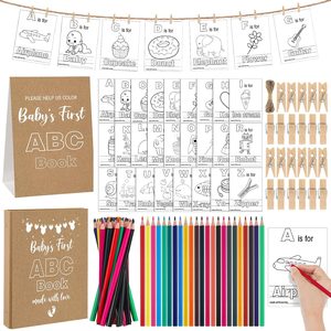 Aldernest Baby Shower Activity Games Curious First ABC Book Keepsake Brown, as picture, mainly brown, 143 Count