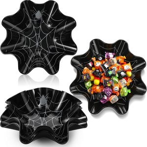 Ashenby 4 Pcs 8 Inch Halloween Spider Web Plastic Candy Bowls, about 3.25 x 8 inches, black, silver