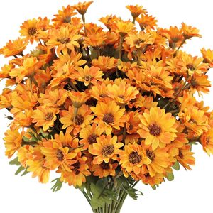 Aldernest 7 Bundles Fake Mums Artificial Fall Flowers for Outdoors Silk Daisy Floral Faux Mum Plants for Home Decor Indoor Outside Porch Pots Planters