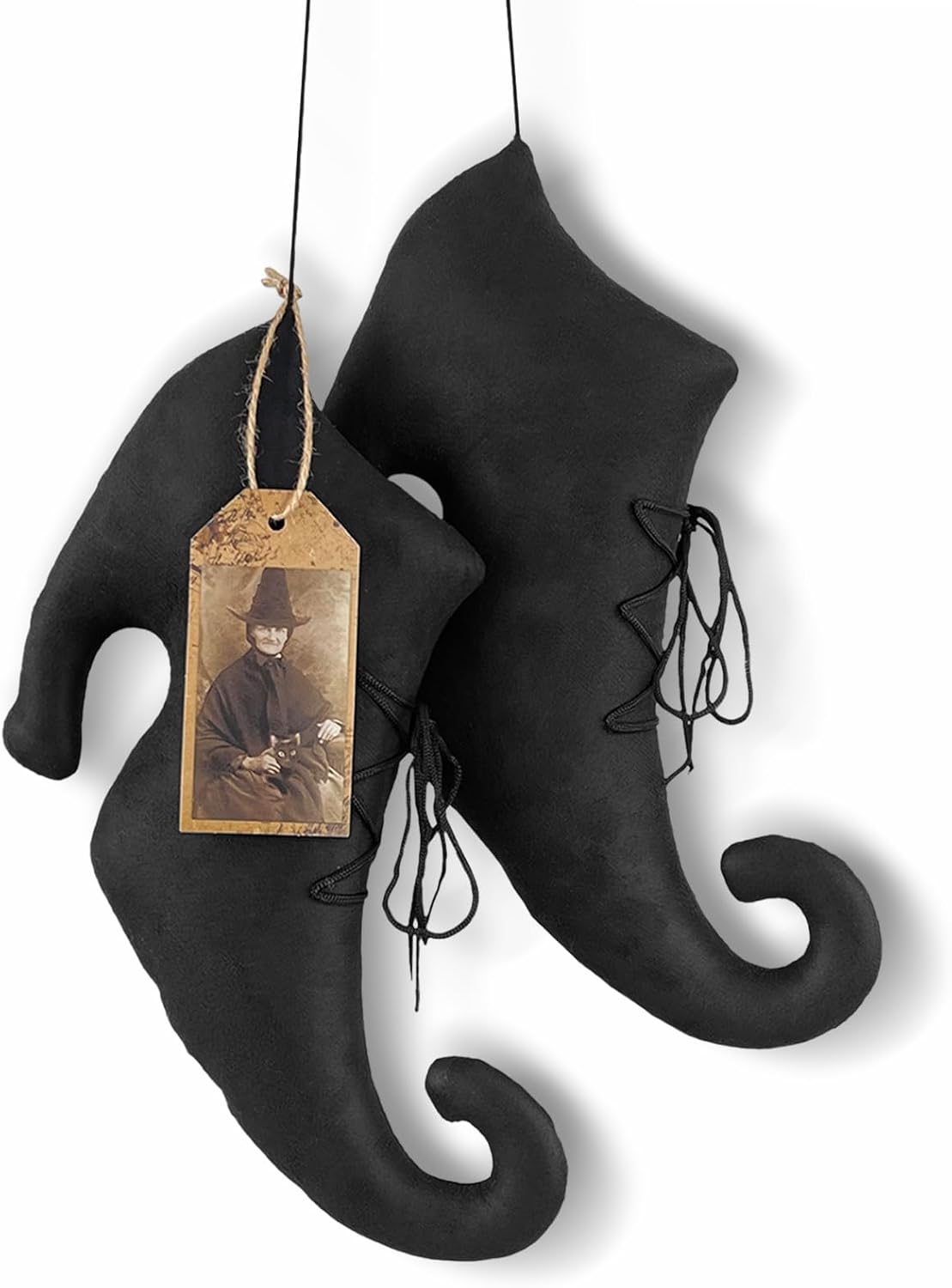 Aldernest Vintage Halloween Decor - Primitive Witch Shoes Chic Hanging Ornaments for Farmhouse Halloween Wall Door Indoor Outdoor Decoration, Black