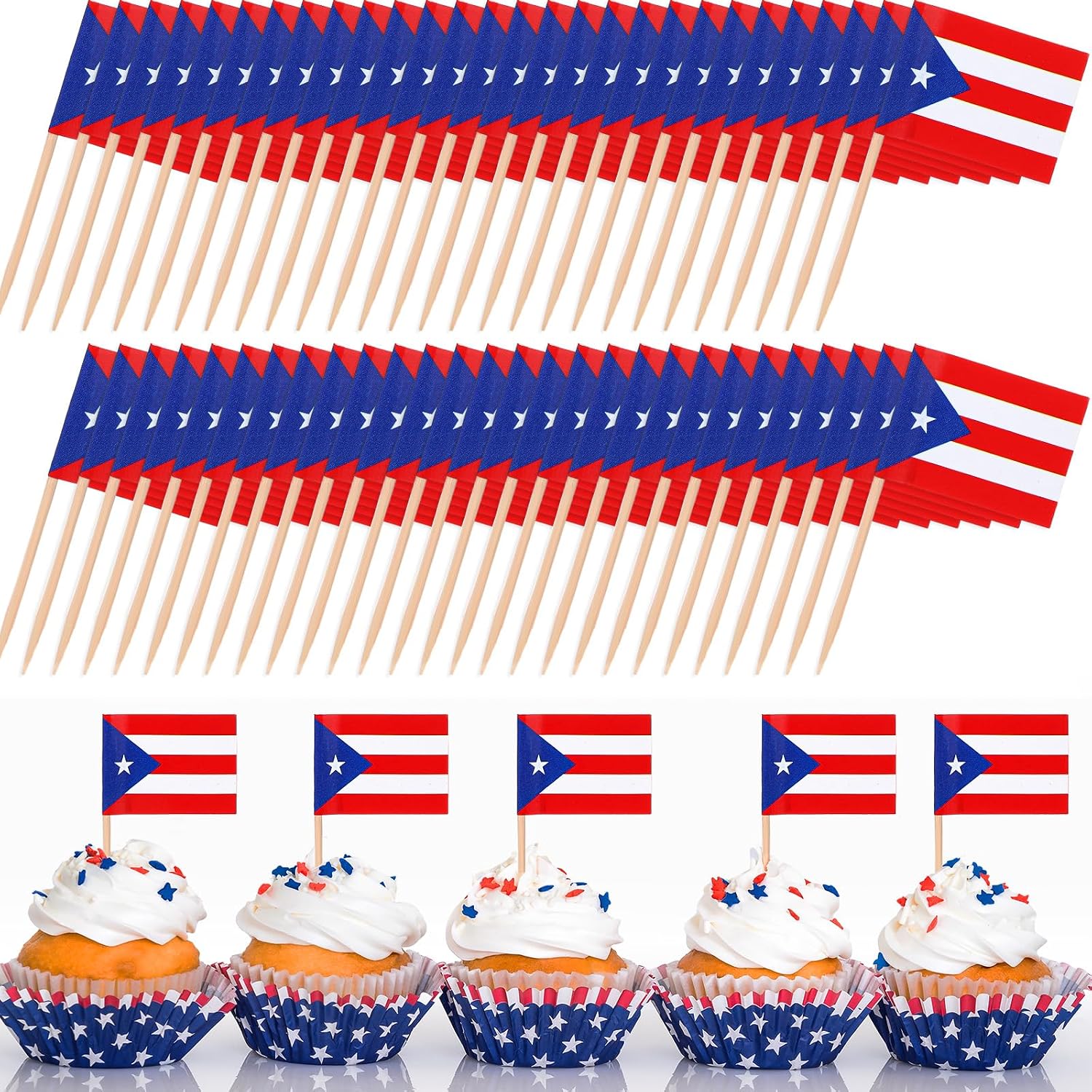 Aldernest 1000 Pcs Puerto Rico Toothpick Flags, Puerto Rican Flag Toothpicks, Stick: about 6.5 cm