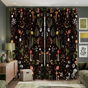 Ashenby Vintage Floral Blackout Curtains, Rustic Woodland Fairy Mushroom Wildflower Black Window Drapes, 3 pounds, Forest, 2 Count