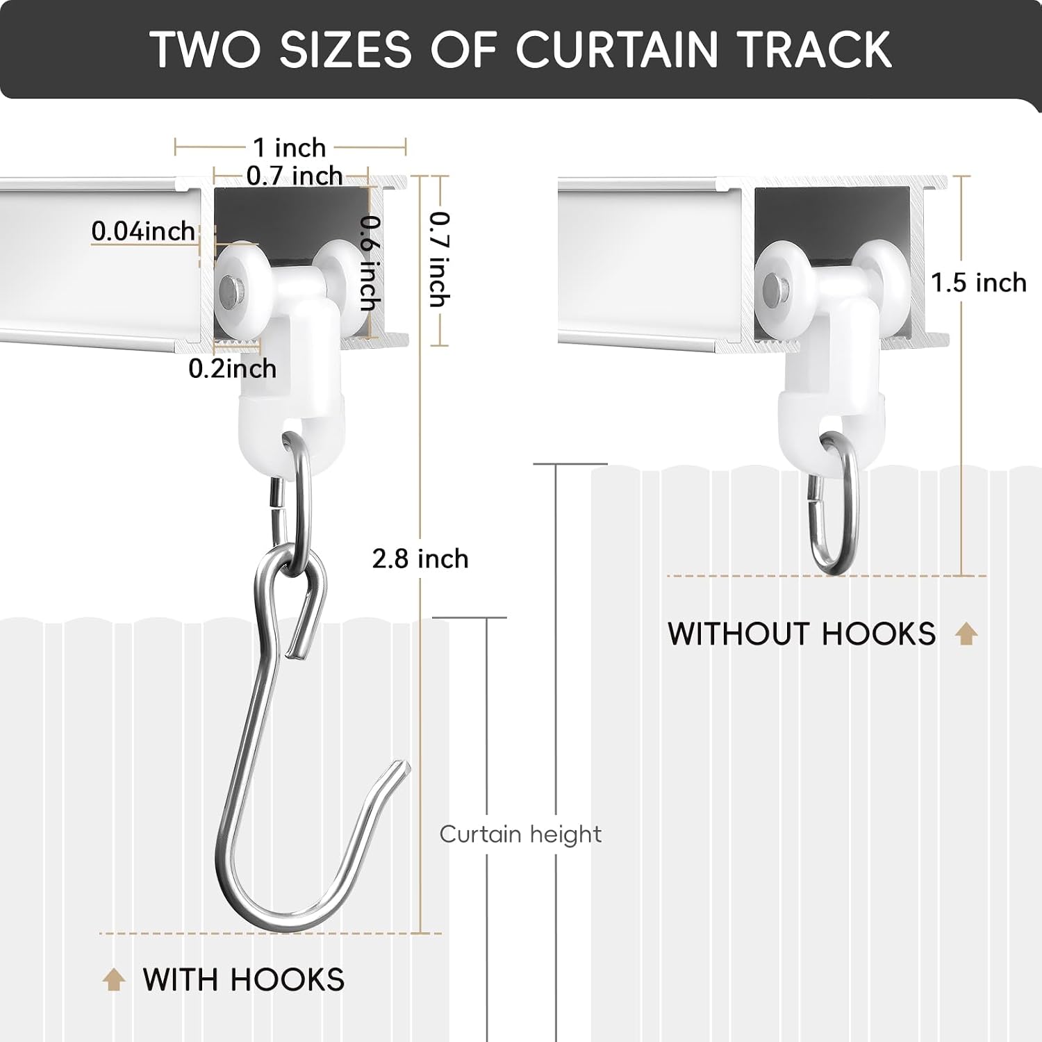 Aldernest Aluminum Ceiling Curtain Track with Roller Hooks, White, 6ft-9ft