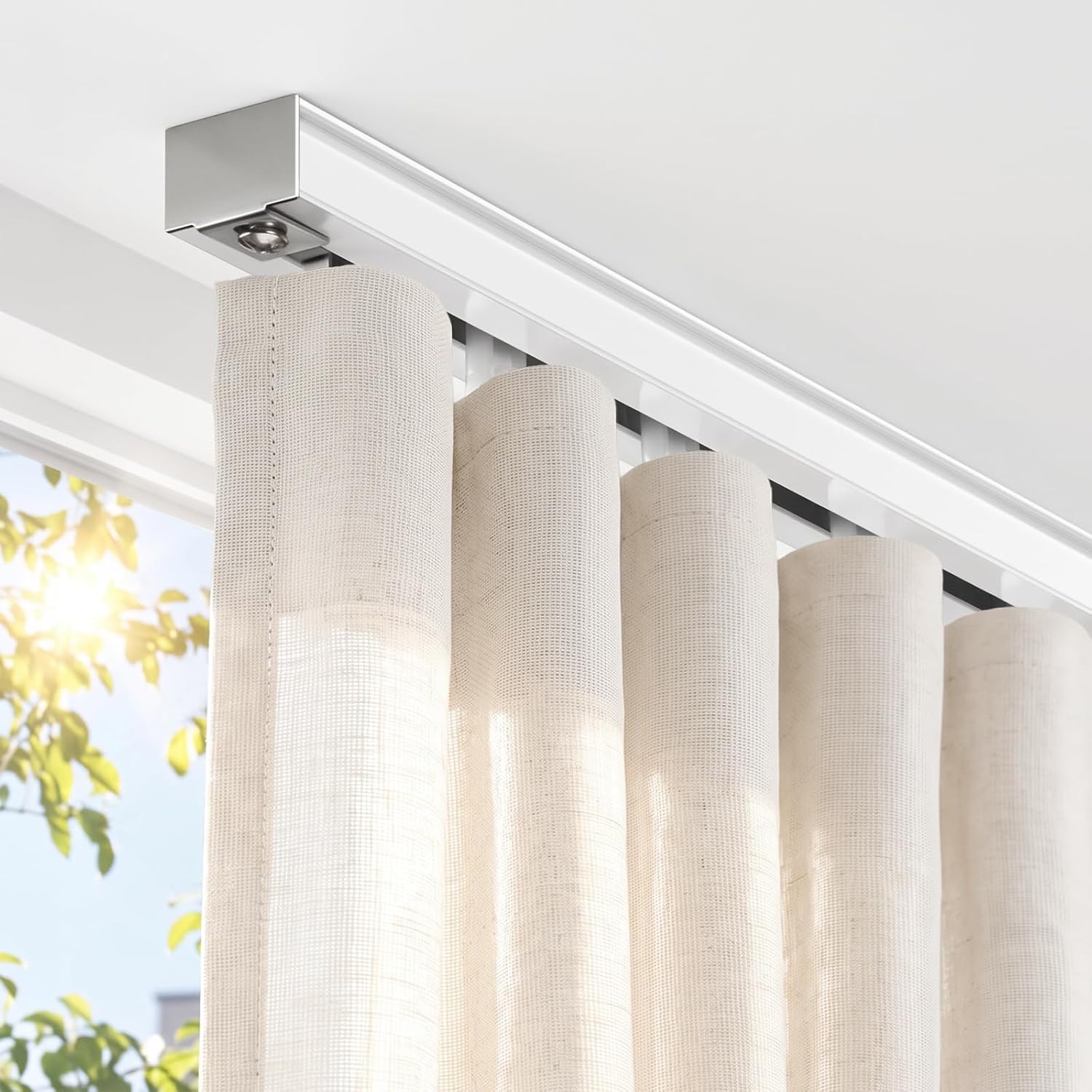 Aldernest Aluminum Ceiling Curtain Track with Roller Hooks, White, 6ft-9ft