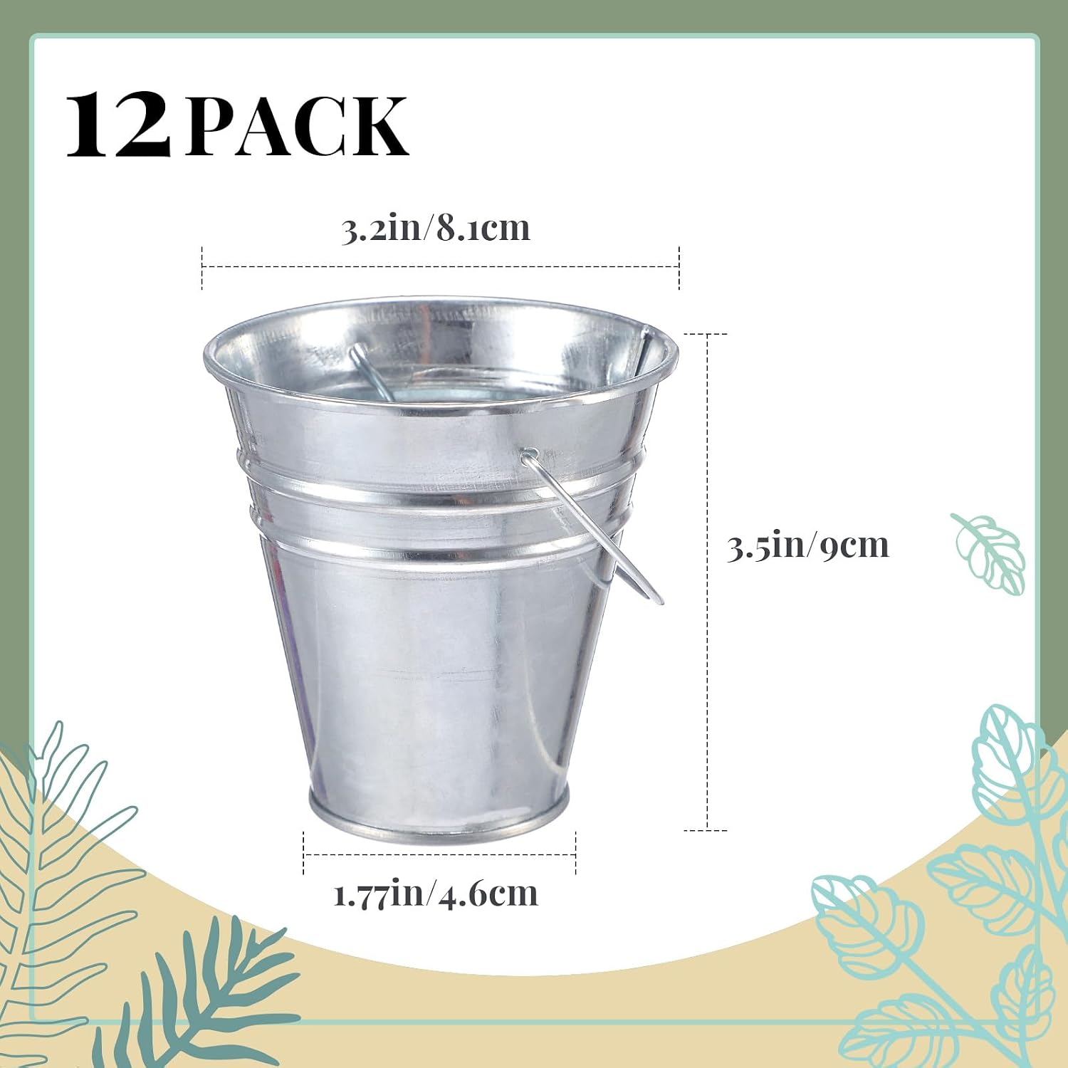 Aldernest 12 Pcs 3.5 Inch Small Metal Bucket with Handle Mini Pail, Silver