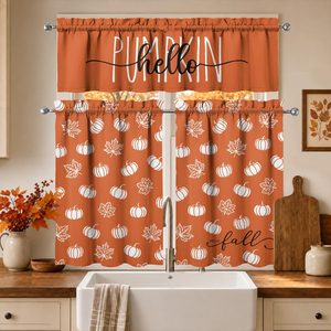 Tanglewick Fall Pumpkin Kitchen Curtains 3 Piece Set Tier Valance, 54"W x 54"L (Pack of 3)