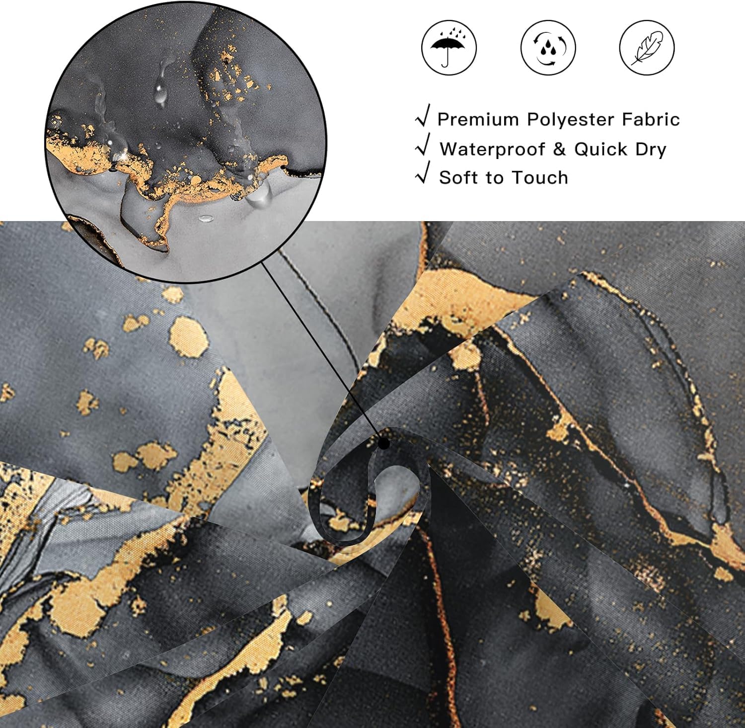 Aldernest 4 Pcs Black Marble Shower Curtain Sets with Rugs Gold Bathroom Sets with Shower Curtain and Rugs Modern Abstract Bathroom Decor Accessories
