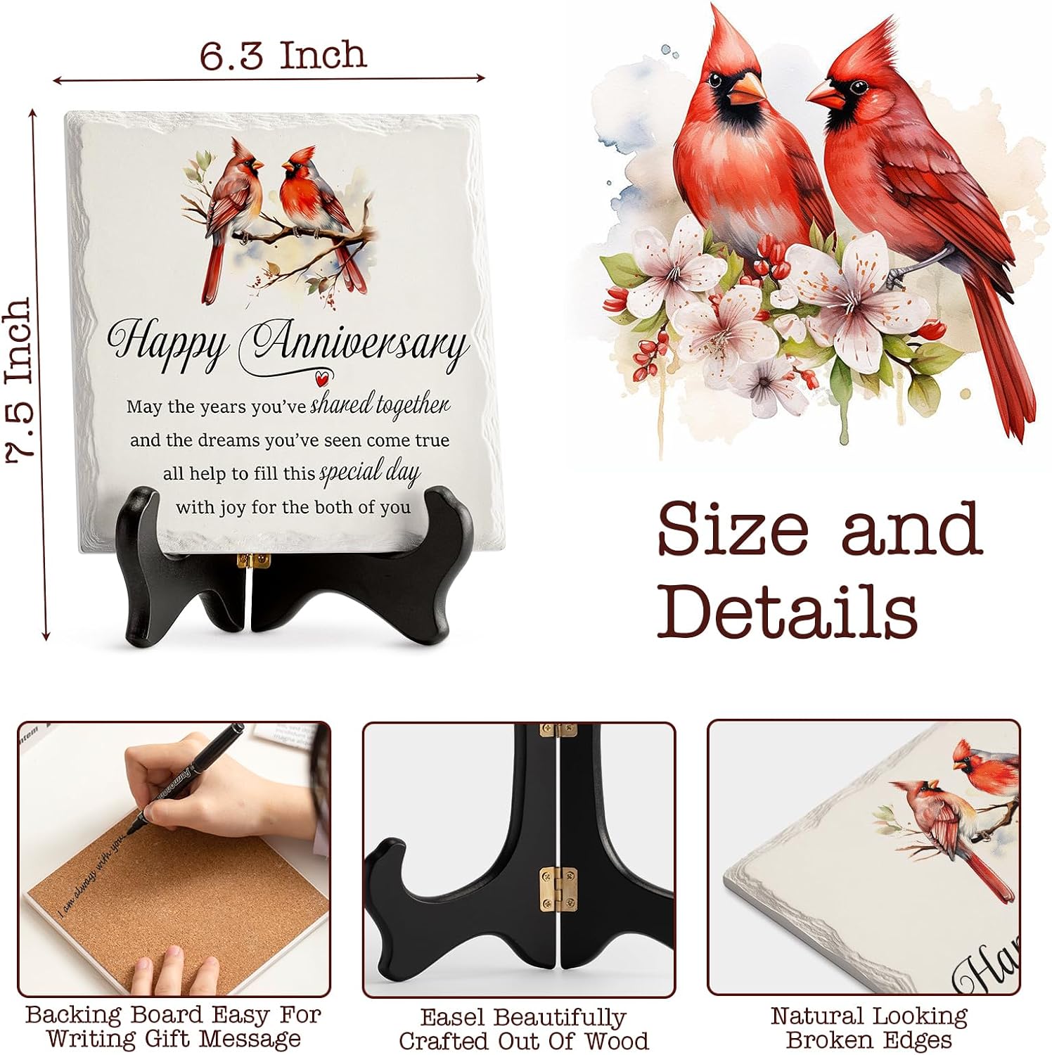 Ashenby Anniversary Couples Gifts - Cardinal Ceramic Plaque - Happy Anniversary Presents for Couples - Romantic Wedding Celebrate Keepsake Desk